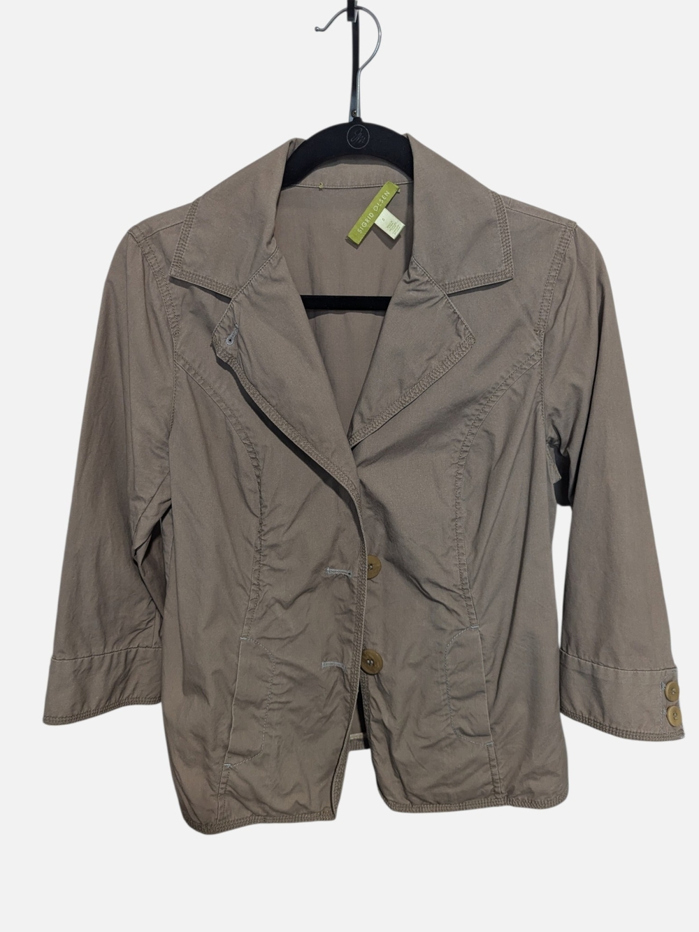 Sigrid Olsen 100% Cotton Taupe Button-Front Blazer Size 8